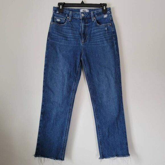 PAIGE Denim - PAIGE Stella Distressed Straight Leg Jeans Raw Hem Size 27 Blue Miss You Distres